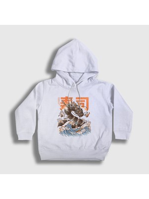 Presmono Unisex Çocuk Beyaz Sushi Dragon Ejderha Kapüşonlu Sweatshirt