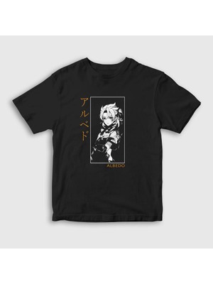 Presmono Unisex Çocuk Siyah Albedo Oyun Genshin Impact T-Shirt