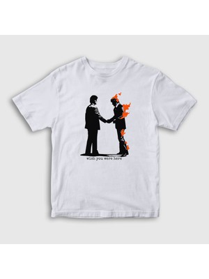 Presmono Unisex Çocuk Beyaz Wish You Were Here Pink Floyd T-Shirt