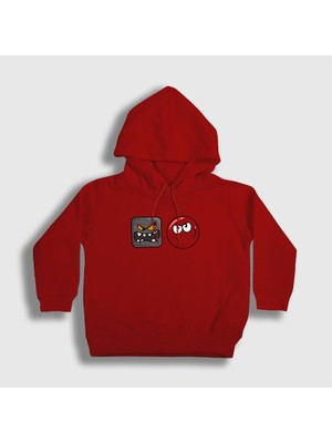 Presmono Unisex Çocuk Kırmızı Evil Square Oyun Red Ball Kapüşonlu Sweatshirt
