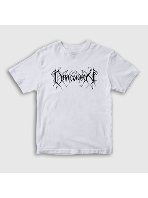 Presmono Unisex Çocuk Beyaz Logo Band Draconian T-Shirt