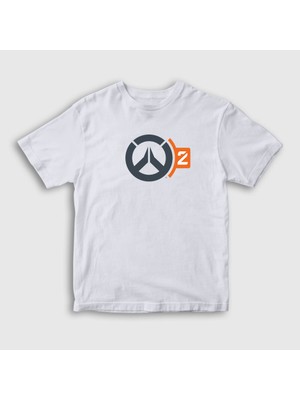 Presmono Unisex Çocuk Beyaz Logo V2 Oyun Overwatch T-Shirt