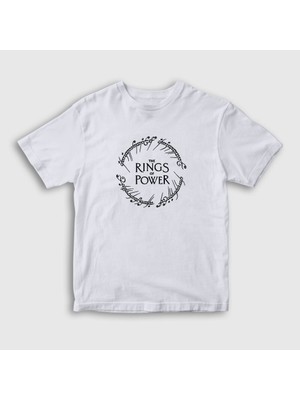 Presmono Unisex Çocuk Beyaz V2 Yüzüklerin Efendisi Güç Yüzükleri Rings Of Power T-Shirt