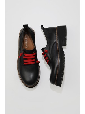 Bueno Shoes Siyah Sarı Deri Kadın Düz Ayakkabı