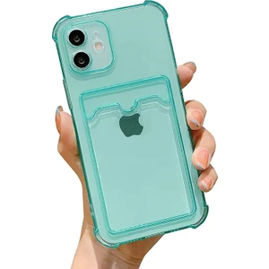 iPhone 12 Mini Uyumlu Kartlıklı Cüzdan Şeffaf Telefon Kılıfı