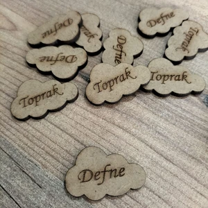 3x2 cm  Ham Ahşap Lazer Kesim Bulut Etiket Isimlik 50 Adet