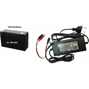Ata Elektronik 6V 7AH 20HR 6 Volt 7 Amper Akü + 6 Volt Şarj Cihazı Şarz Adaptör 3.5 Amper Pilsan Uyumlu