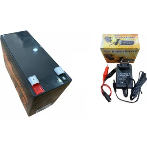 Ata Elektronik 12V 9AH 20HR 12 Volt 9 Amper Kuru Tip Akü + 12 Volt Aküler Için Şarj Cihazı 1A 1 Amper Adaptörlü Şarz 2li Set