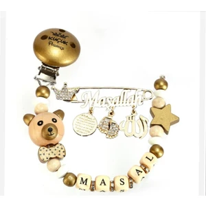 Sahi Aksesuar Isimli Bebek Emzik Zinciri ve Beyaz Taşlı Bebek Yaka Iğnesi BEZYI012