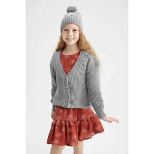 Kız Çocuk Regular Fit V Yaka Triko Hırka Y9753A622WN