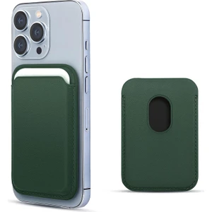 Apple iPhone 12 Pro Max Leather Wallet Magsafe Koyu Yeşil