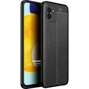 Samsung Galaxy A03 Kılıf Deri Dokulu Silikon Siyah