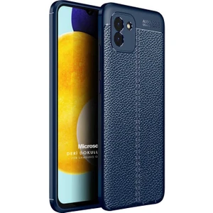 Samsung Galaxy A03 Kılıf Deri Dokulu Silikon Lacivert