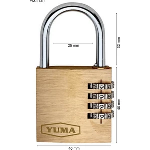 YUMA ŞİFRELİ ASMA KİLİT 4 HANELİ PİRİNÇ 40mm