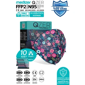Qzer Blue Flos Desenli Ffp2 N95 Maske 5 Katmanlı