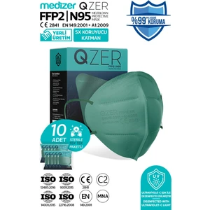 Qzer Yeşil Renk 5 Katmanlı Ffp2 N95 Maske