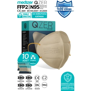 Qzer Krem Renk 5 Katmanlı Ffp2 N95 Maske