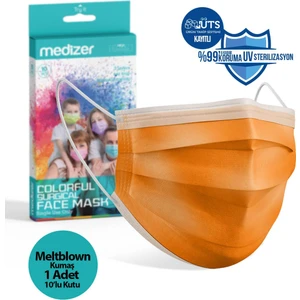 Turuncu Meltblown Kumaş Full Ultrasonik 3 Katlı Cerrahi Maske - Burun Telli