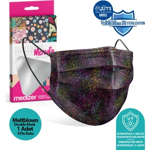 Black Brush Desenli Meltblown Kumaş Ultrasonik 3 Katlı Cerrahi Maske - Burun Telli