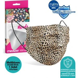 Leopar Desenli Meltblown Kumaş Full Ultrasonik 3 Katlı Cerrahi Maske - Burun Telli