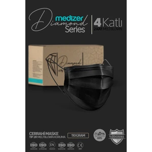 Diamond Serisi 4 Katlı Cerrahi Maske - Siyah