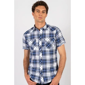 Slim Fit Kısa Kol Ekose Kapaklı Teksas Model Erkek Gömlek