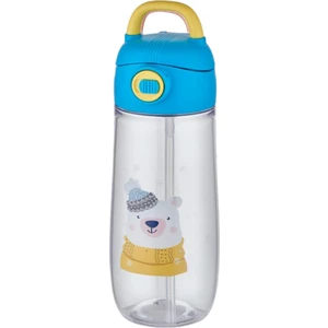 550 ml Pipetli Desenli Çocuk Su Matarası Kilitli Kapak Taşıma Kulplu