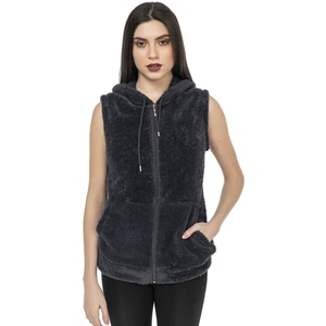 Kadın Antrasit Kapşonlu Kolsuz Peluş Yelek