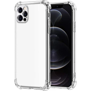 Kzy Apple iPhone 12 Pro Kapak Kamera Korumalı Antişok Airbag Köşe Korumalı Silikon Şeffaf Kılıf