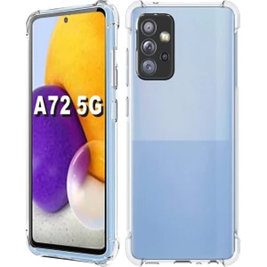 Kzy Samsung Galaxy A72 Kapak Kamera Korumalı Antişok Airbag Köşe Korumalı Silikon Şeffaf Kılıf