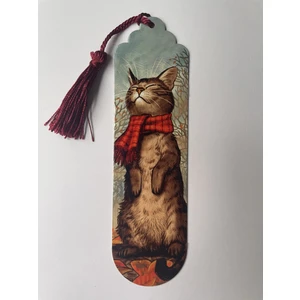 Nice And Bonita Kaşkol Bağlamış Kedi Figürlü Bordo Püsküllü, Sevimli Kitap Ayracı