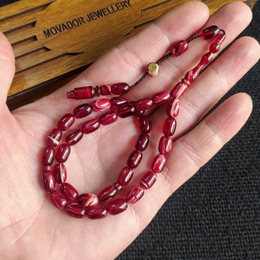 Chapelet / Tesbih (Tasbih) - Oeuvre De Maître (Usta Işçilikli) - Ambre Pressé (Sıkma Kehribar) - Neuf