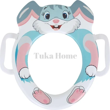 Tuka Home Tavşan Desenli PVC Klozet Adaptörü Yumuşak Kulp Destekli 1-6 Yaş Pembe Ergonomik