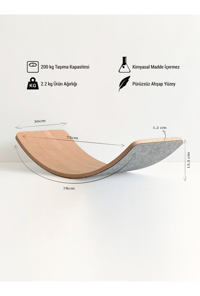 Fagus Wood Keçeli Doğal Ahşap Denge Tahtası, Montessori Balance Board, Ahşap Denge Oyuncakları