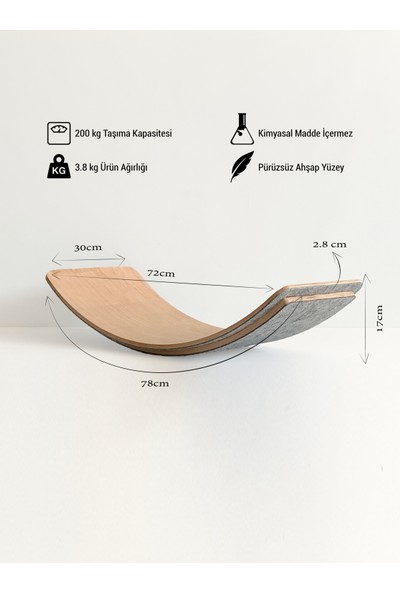 Fagus Wood Parmak Korumalı ve Keçe Kaplamalı Denge Tahtası, Montessori Board, Wobble Balance Board