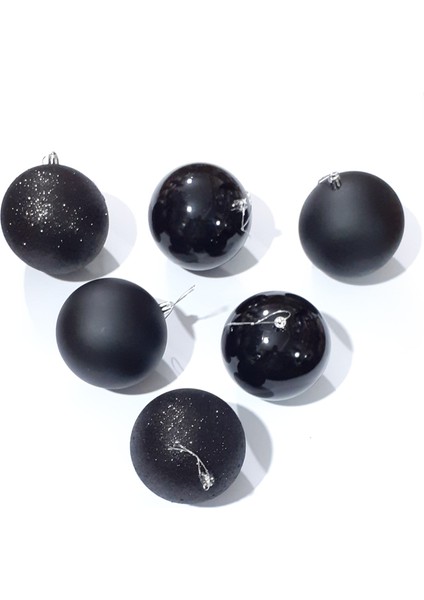 Funworld Yılbaşı Yeni Yıl Süsü Çam Ağacı Süs Top 10 cm 6'lı Siyah
