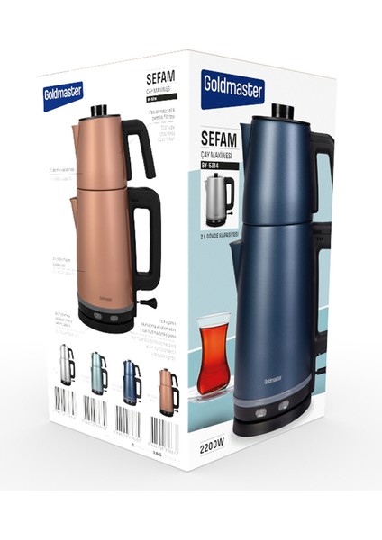 Sefam 2200W Damlatmaz 25 Bardak Kapasiteli Çelik Çay Makinesi ve Su Isıtıcısı BY-5314G