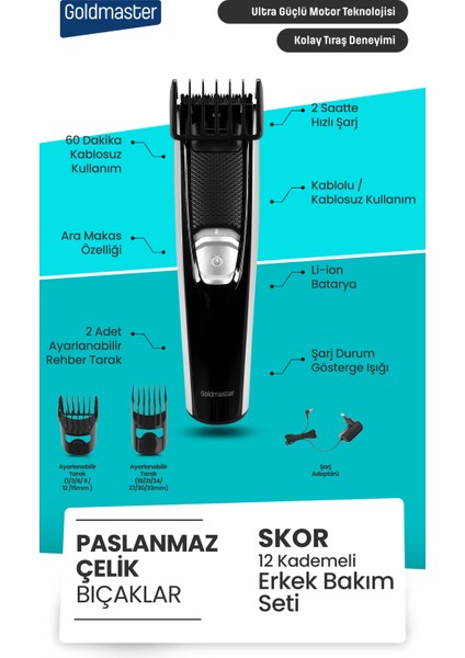 Skor Kablolu Kablosuz Şarjlı Şaç Sakal Kesme Makinesi GM-9104