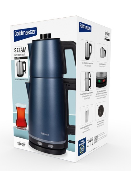 Sefam 2200W Damlatmaz 25 Bardak Kapasiteli Çelik Çay Makinesi ve Su Isıtıcısı BY-5314EM