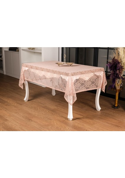 Damask Lüx Raşel Dantel Pembe Masa Örtüsü 155X220 cm  - 1286