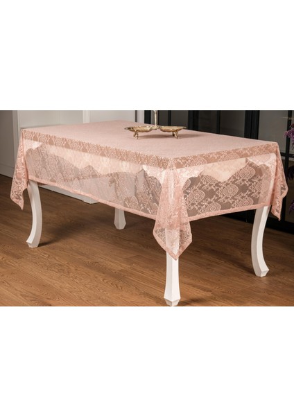 Damask Lüx Raşel Dantel Pembe Masa Örtüsü 155X220 cm  - 1286