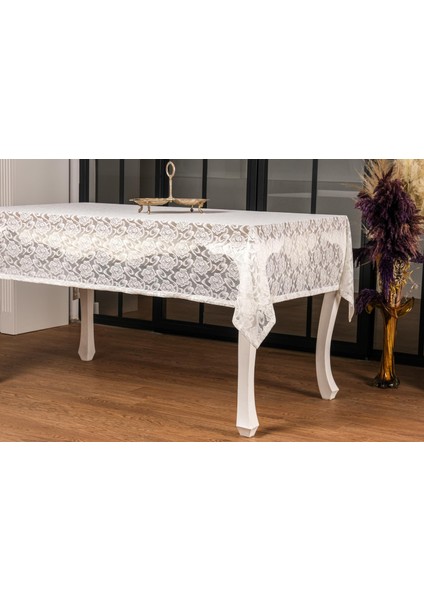 Gül Lüx Raşel Dantel Krem Masa Örtüsü 155X220 cm - 1287 modelleri