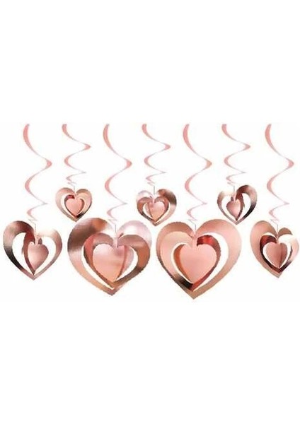 Rose Gold Kalp Tavan Süs 3D 12 Adet