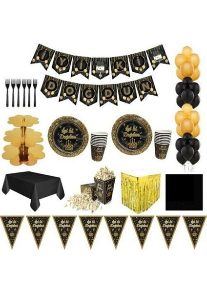 16 Kişilik Siyah Gold Lüks Doğum Günü Set