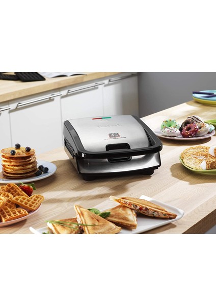 SW852D Snack Collection, Waffle ve Croque Monsieur Tabakları Dahil, 2 Değiştirilebilir Tabak, Tost Makinesi,siyah/paslanmaz Çelik, 700 W