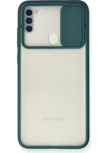 Samsung Galaxy M11 Kılıf Palm Buzlu Kamera Sürgülü Silikon - Yeşil 300099