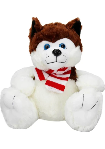 Puffy Friends Oturan Husky Atkılı Peluş Köpek 30 Cm. - Kahverengi