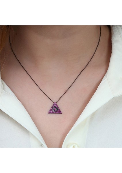 Pembe Zirkon Taşlı Üçgen Tasarım Ayyıldız 925 Ayar Gümüş Bayan Kolye fiyatları