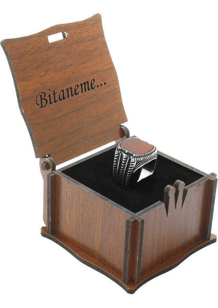 Özel Mesaj Yazılı Kahverengi Ahşap Hediye Yüzük-Alyans Kutusu (M-1) modelleri