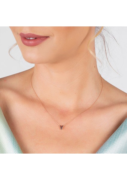 3D Tasarım Rose Renk 925 Ayar Gümüş V Harf Kolye modelleri